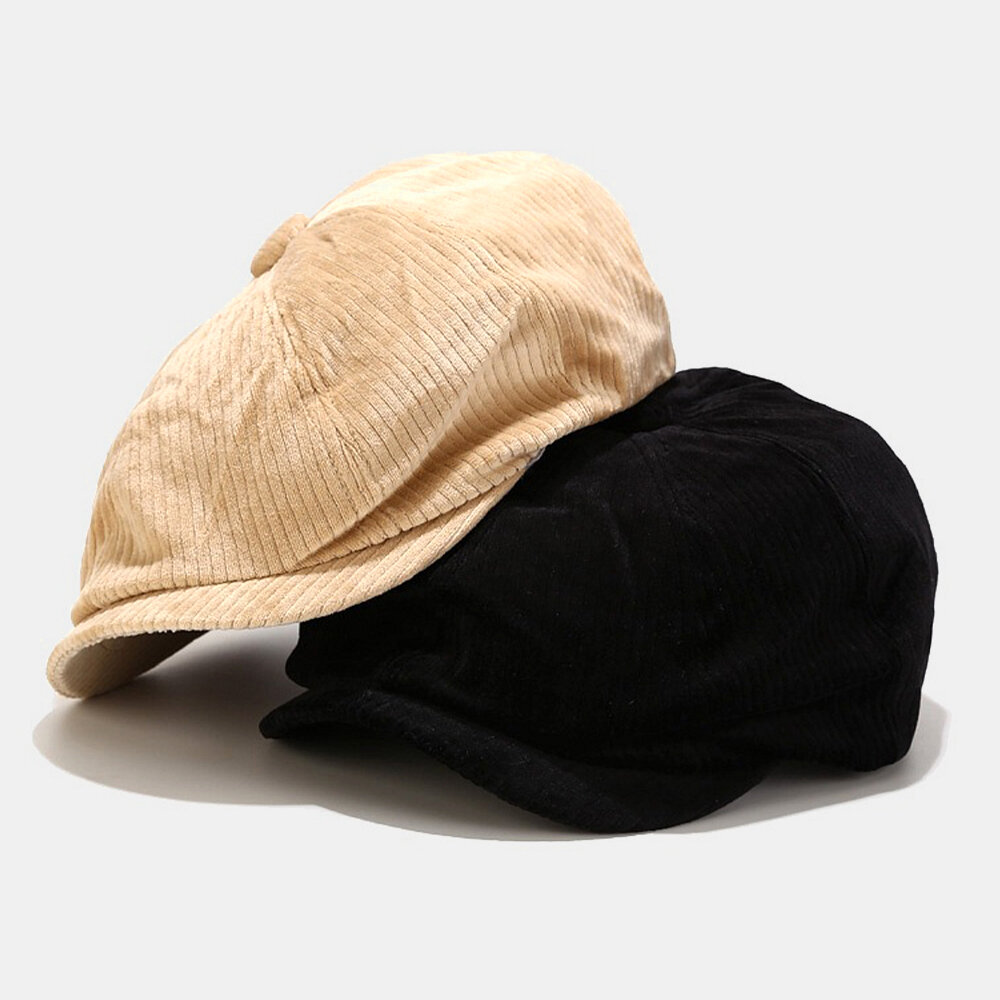

Men Corduroy Fashion Solid Casual Literature Painter Trend Beret Hat Octagonal Hat, Black;pink;brown;navy;beige