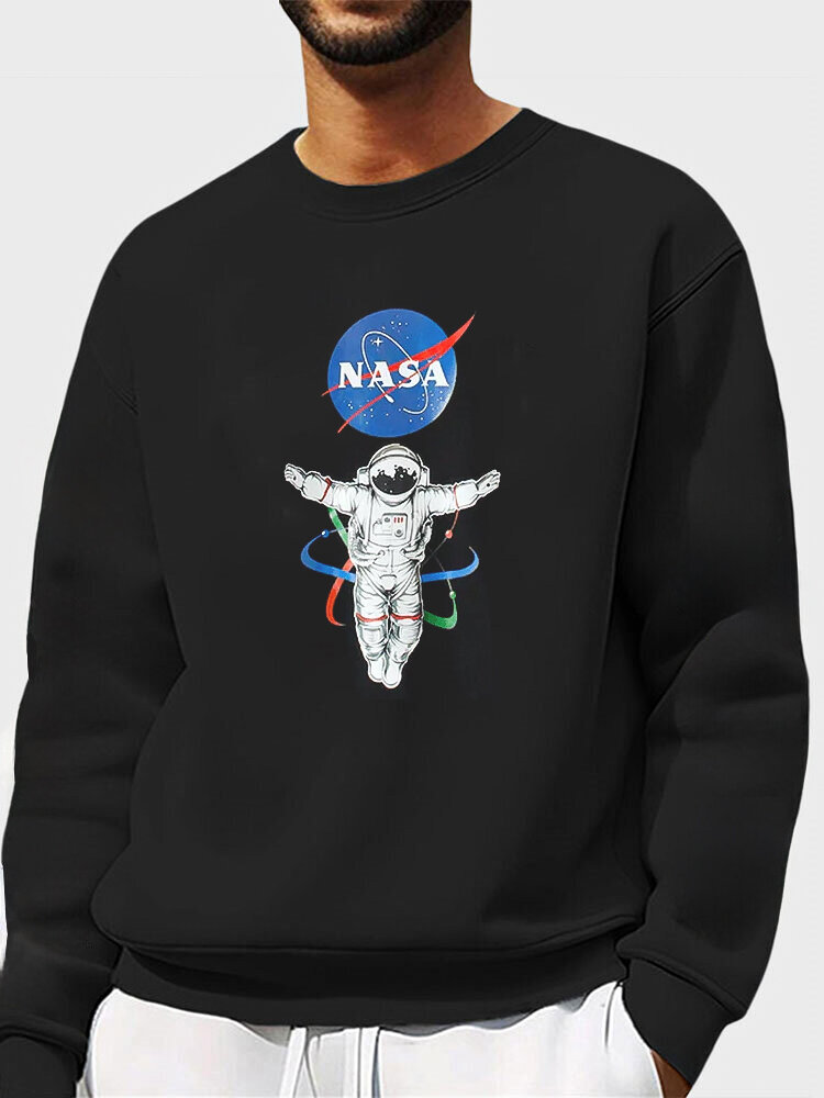 

Mens Astronaut Planet Graphic Crew Neck Pullover Sweatshirts, Black