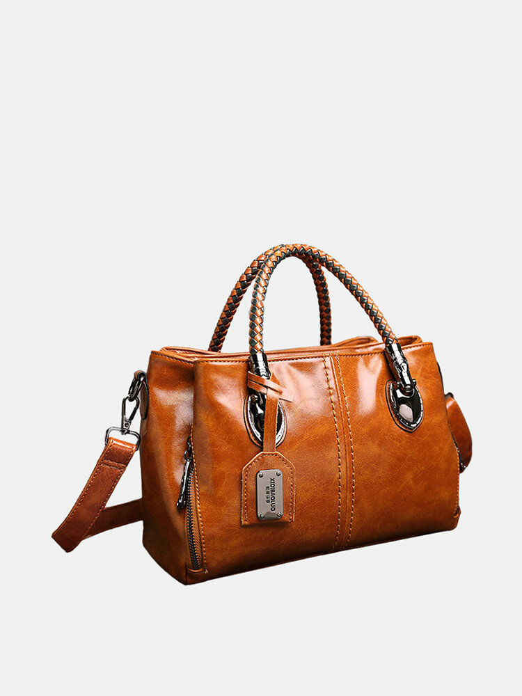 Women Vintage Handbag Oil Wax Leather Three-layer Crosssbody Bag