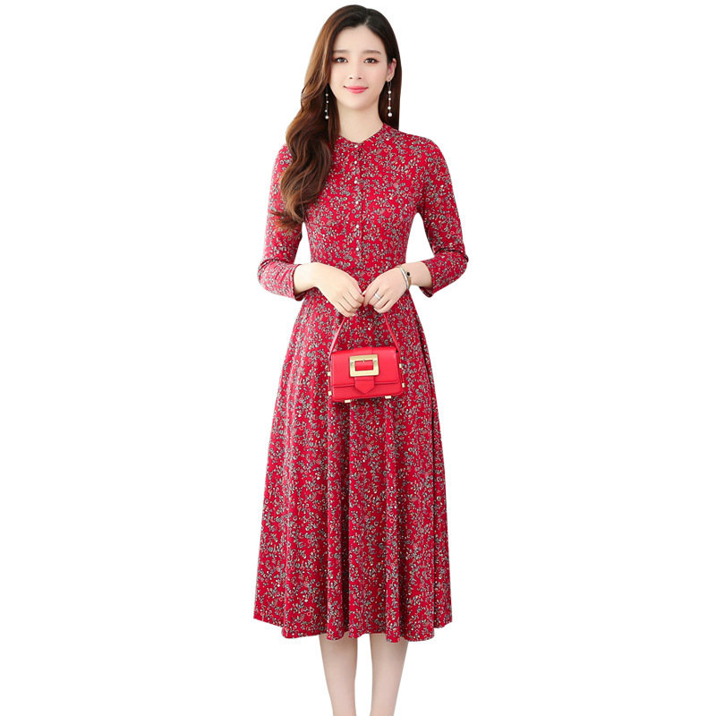 Dress Long-sleeved Temperament Noble Long Elegant Temperament Floral Bottoming Skirt