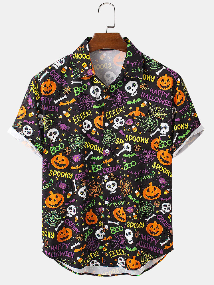 Mens Funny Cartoon Ghosts & Pumpkin Print Halloween Party Shirts