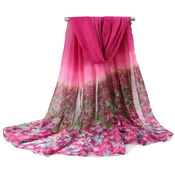 

Women Chiffon Voile Scarves Print Gradient Colors Georgette Female Silk Scarves Shawls, Green;yellow;deep blue;rose red;red