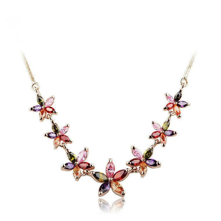Luxury Rose Gold Necklaces Colorful Zircon Flower Delicate Necklace Fashion Jewelry for Women