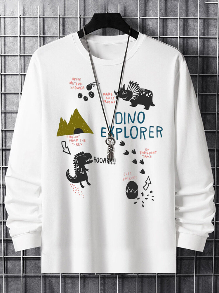 Camisetas de manga larga para hombre con estampado de letras y animales de dibujos animados Cuello Invierno