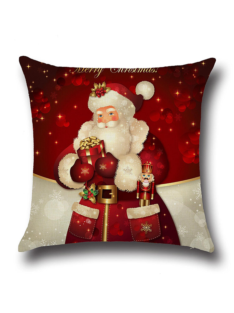 Retro Cartoon Christmas Santa Printed Throw Pillow Cases Home Sofa Cushion Cover Christmas Decor