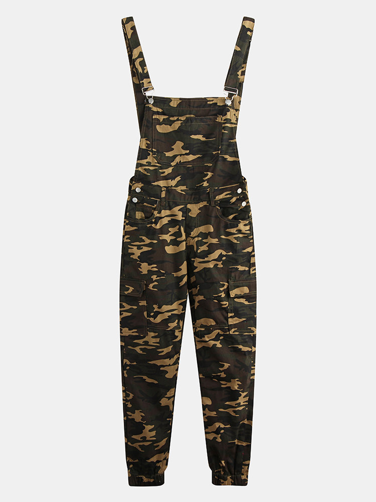 Mens Camo Printed Ankle Lenght Elastic Casual Jumpsuits Suspenders  