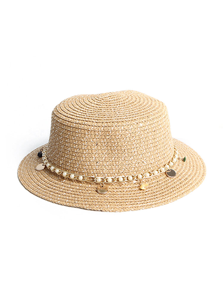 Men & Women Pearl Pendant Sequin Sun Hat outdoor Straw Hat