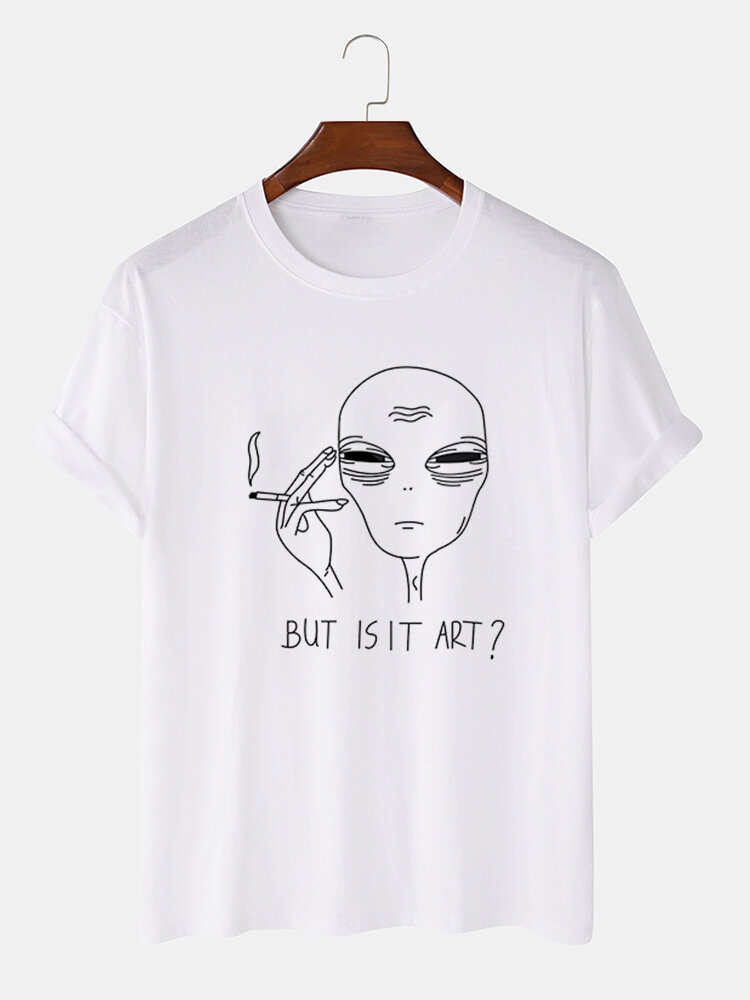 Men 100% Cotton Fun Alien Graffiti Print Casual T-shirt