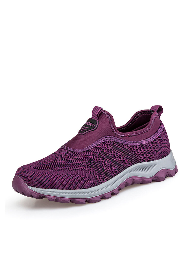 

Large Size Women Sports Breathable Mesh Lightweight Soft Comfy Slip-On Sneakers, Purplish red;purple;black;purplish red 2;black-purple