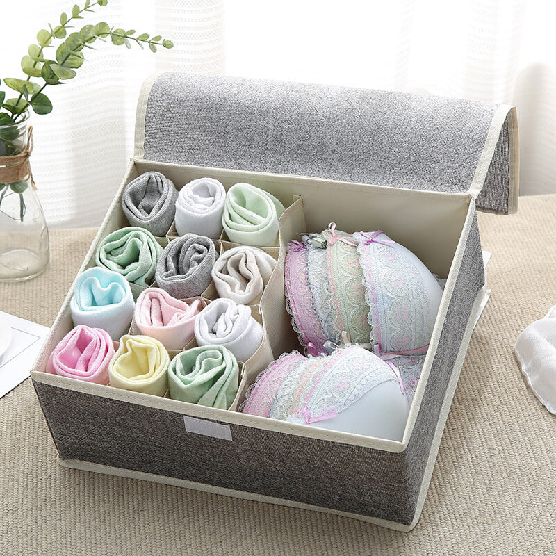 

Cotton Underwear Storage Box Organizer Multi-Collapsible Bra Underwear Socks Storage Box, Green;blue;pink;khaki;grey
