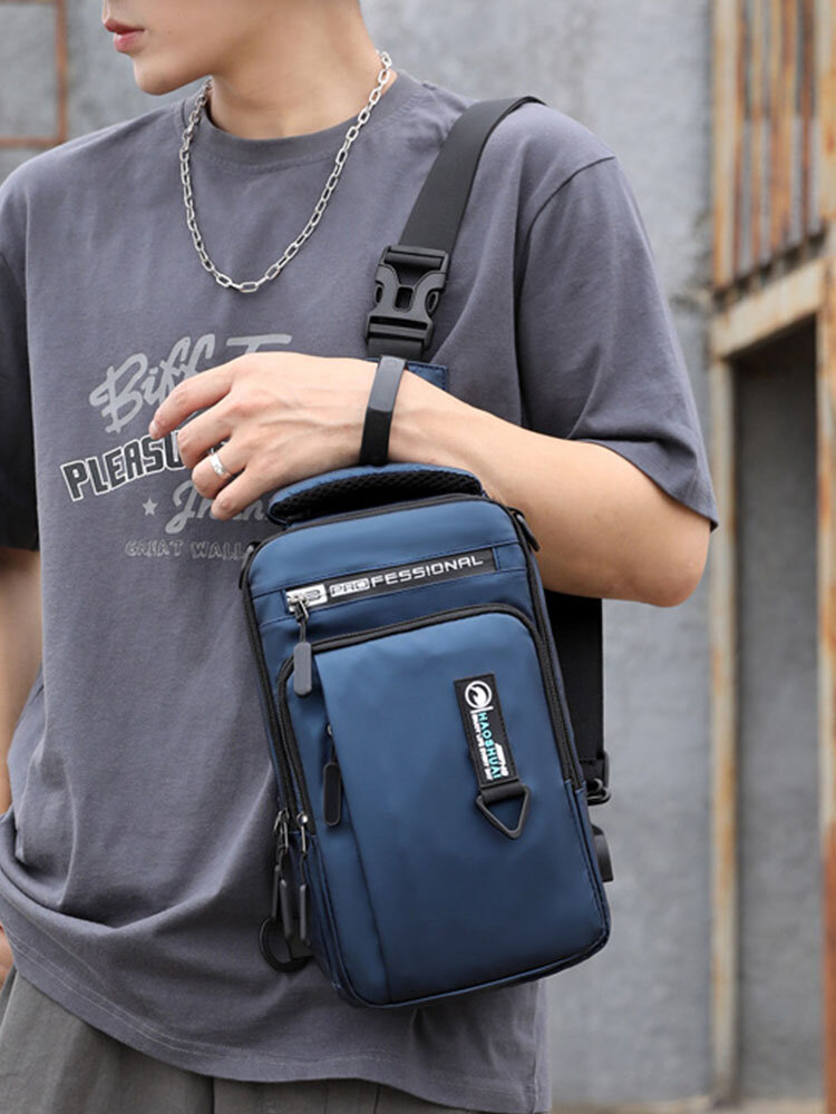 Men's Nylon Multifunctional Shoulder Bag USB Rechargeable Casual Chest Bag Anti-theft Messenger Bag