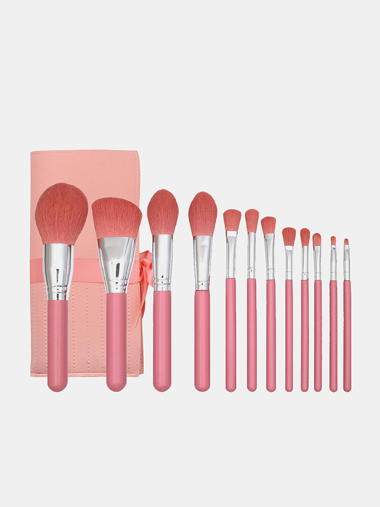 

12 Pcs Makeup Brushes Set With Brush Bag Loose Powder Blush Brush Face Makeup Tool, Blue;pink