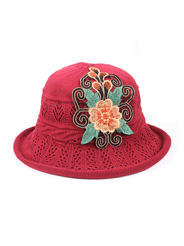 Women Printed Hollow Straw Hat Breathable Sun Hat