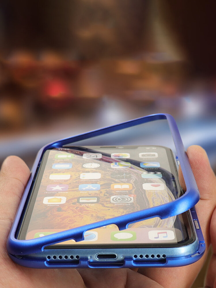 iPhone फोन के मामले में एक तरफा पारदर्शी ग्लास चुंबकीय धातु फ्रेम