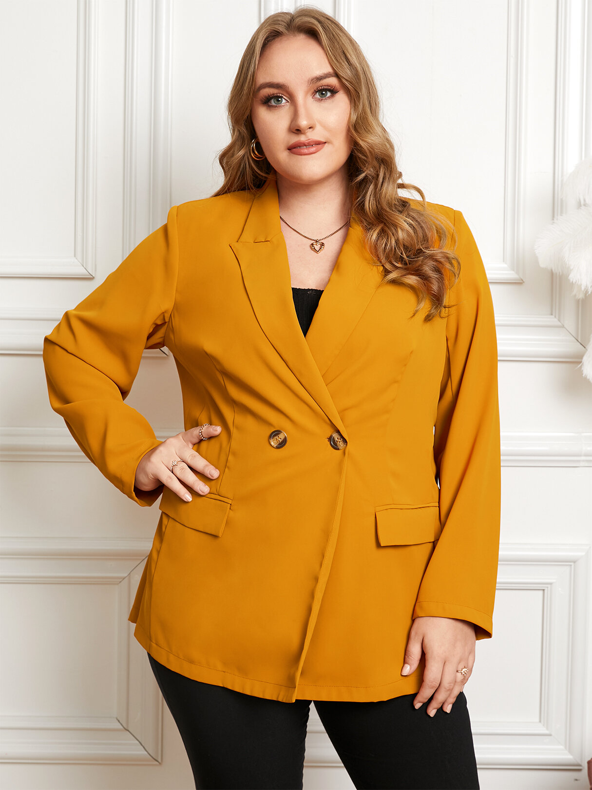 Plus Size Lapel Collar Front Button Pocket Long Sleeves Blazer от Newchic WW