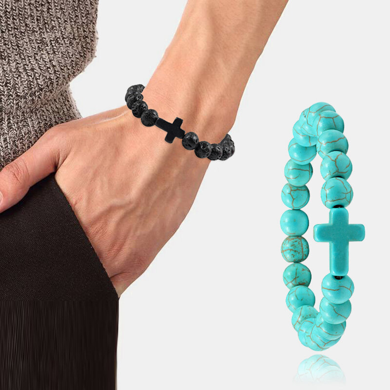 

Turquoise Cross Beads Bracelets Elastic Rope Yoga Buddha Beads Natural Stone Unisex Bracelets, #01;#02;#03;#04;#05;#06;#07;#08;#09;#10;#11;#12;#13