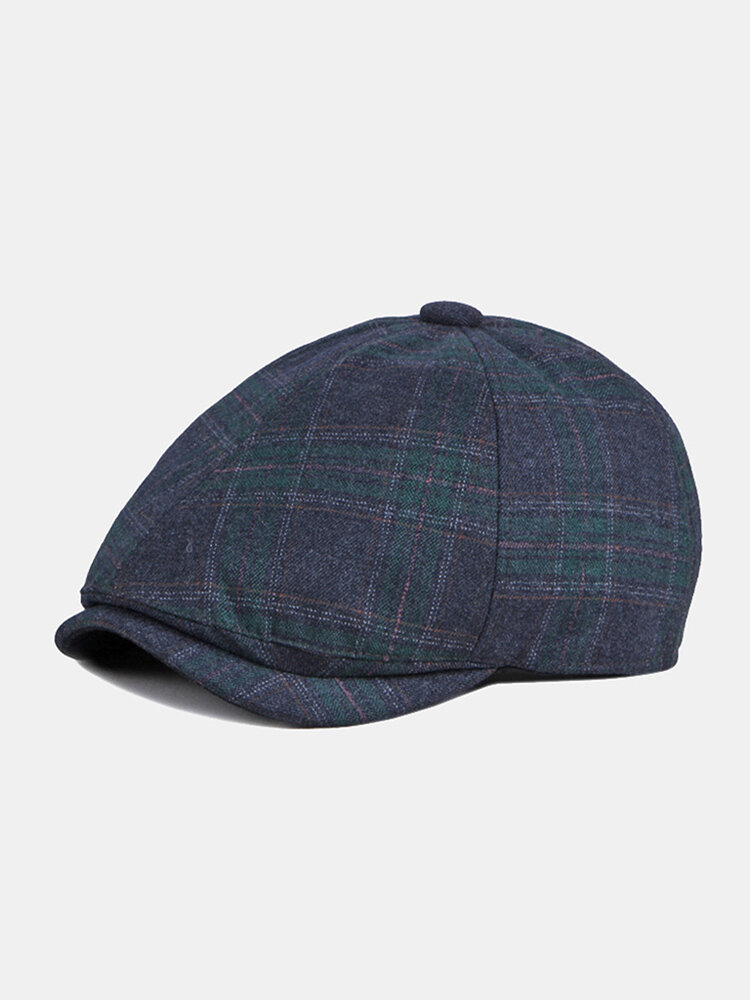 

Men Woolen Cloth Blended Vintage Lattice Elastic Adjustable Warmth British Forward Hat Beret Flat Cap, Khaki;black;coffee;dark gray;gray