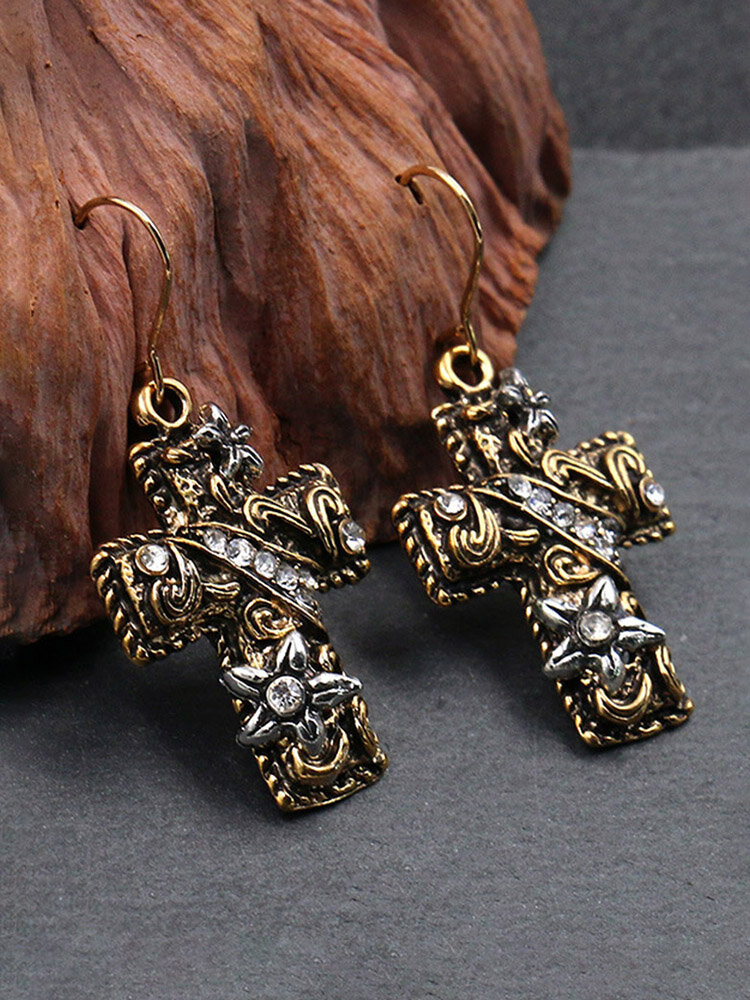 Bohemia Cross Women Earrings Flower Rhinestone Pendant Earrings Jewelry Gift