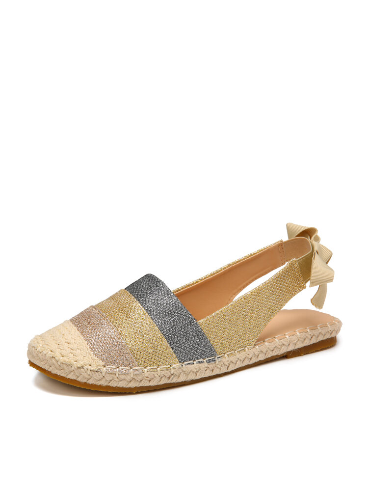 

Women Casual Splicing Espadrilles Butterfly Knot Closed Toe Flats, Gold