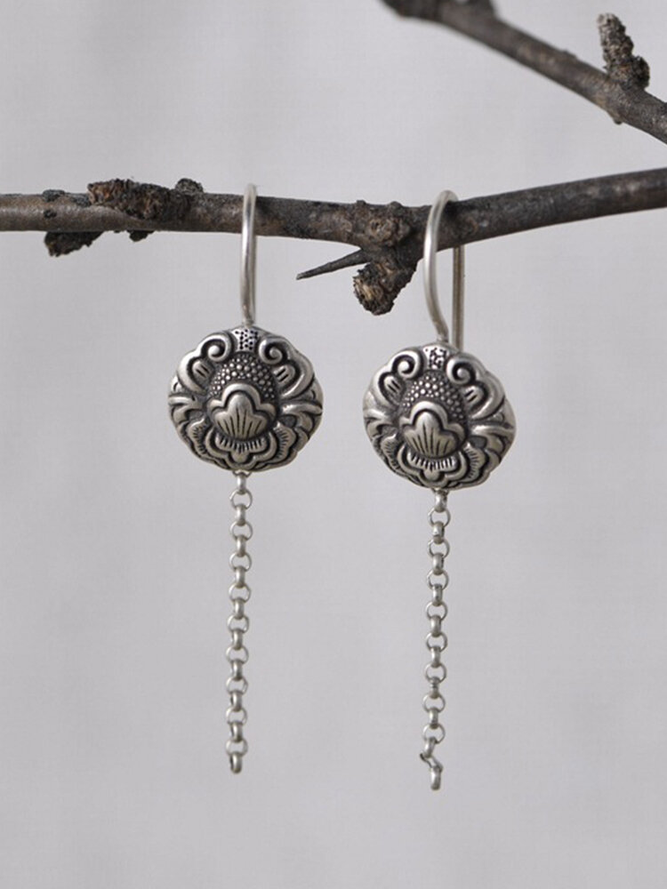 Vintage 925 Sterling Silver Peony Earring Pearl Chain Tassel Pendant Earring