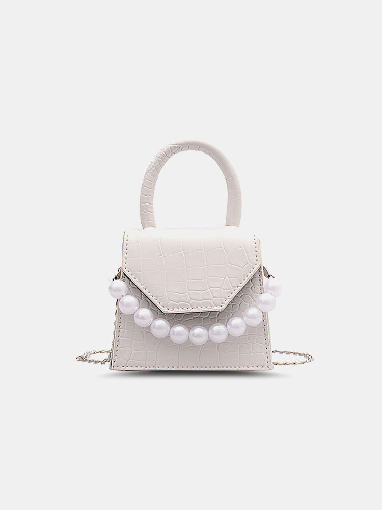 Pearls Decor Flap Embossed Mini Handbag Crossbody Bag