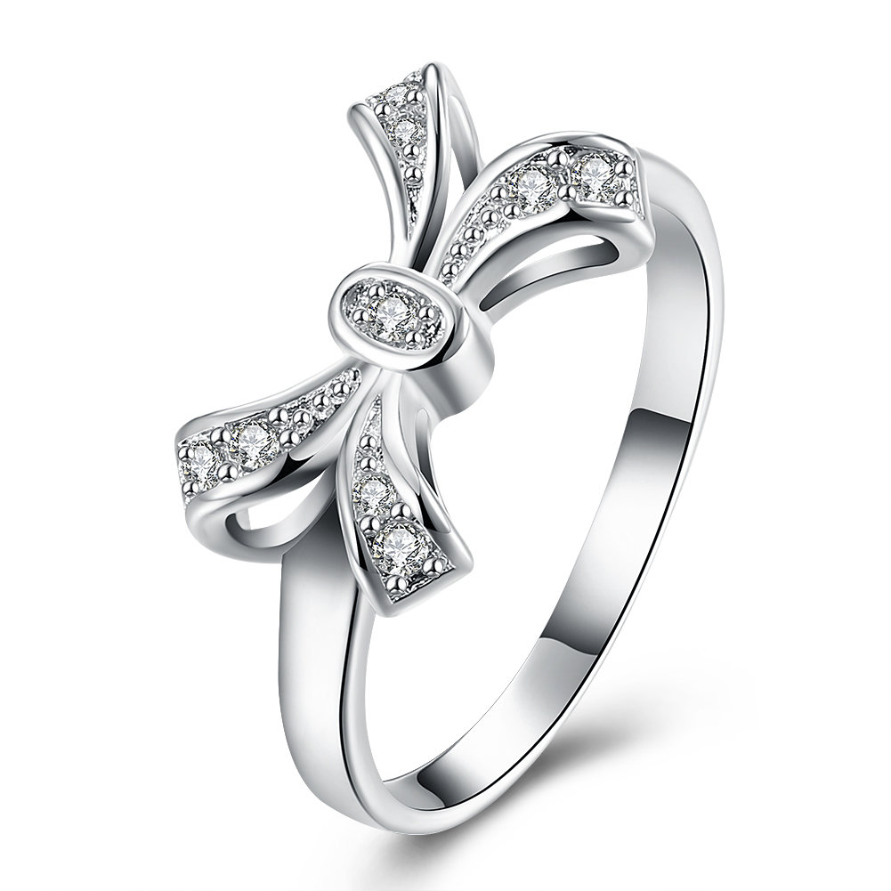 YUEYIN Sweet Ring Bow Knot Zircon Ring for Women Gift