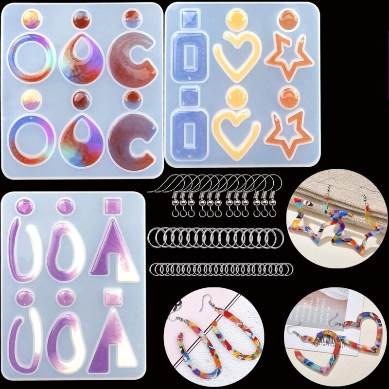 

123 Pcs Resin Earring Molds Silicone Earring Molds Epoxy Jewelry Resin Molds Kit With Earring Hooks Jump Ring Jewelry Ma