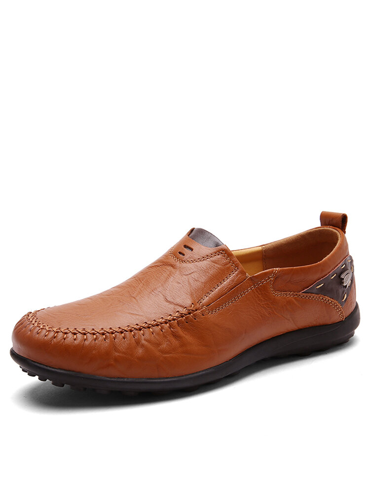 Men Comfort Round Toe Slip On Business Casual Leather Shoes