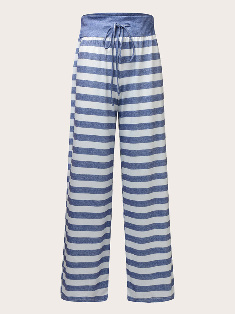 Plus Size Striped Pattern Patchwork Knotted Wide Leg Pants