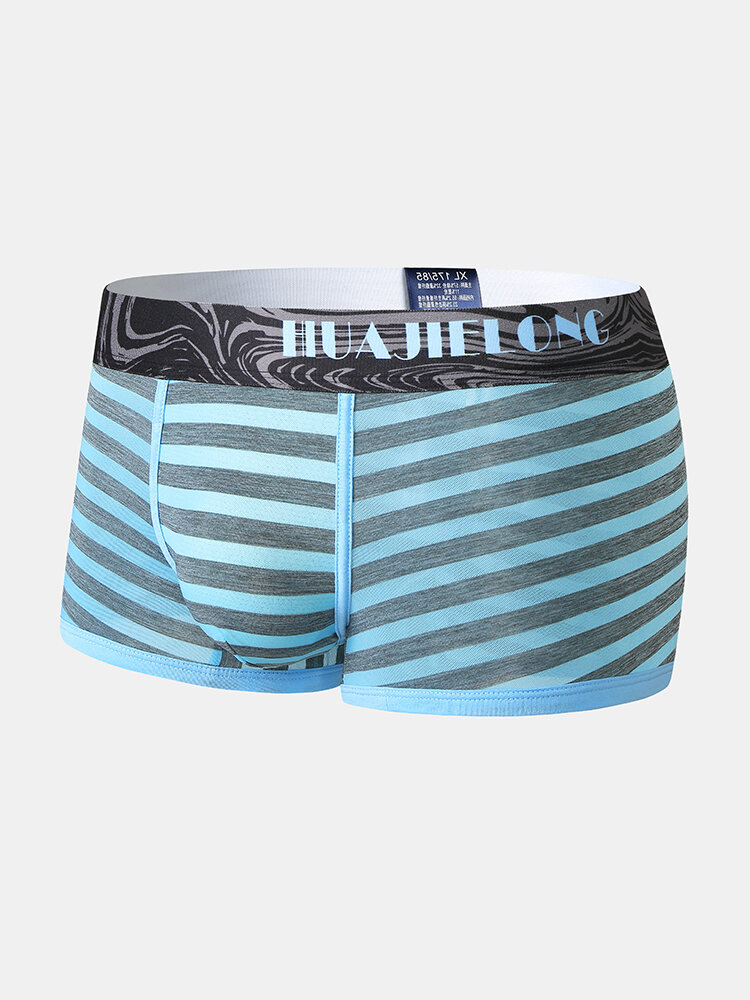 Ice Silk Striped Comfy Breathable Boxer Briefs For Men