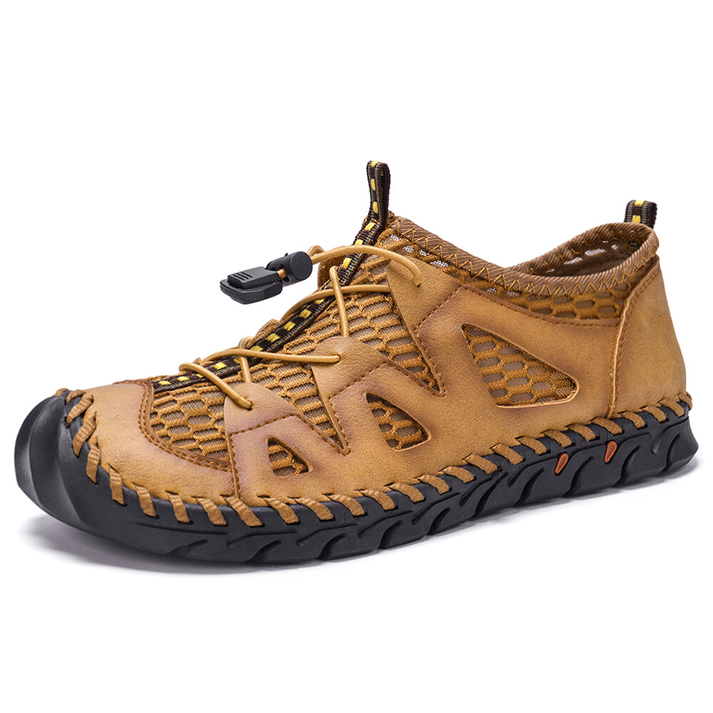 Menico Men Outdoor Breathable Mesh Splicing Slip Resistant Lace Up Water Shoes