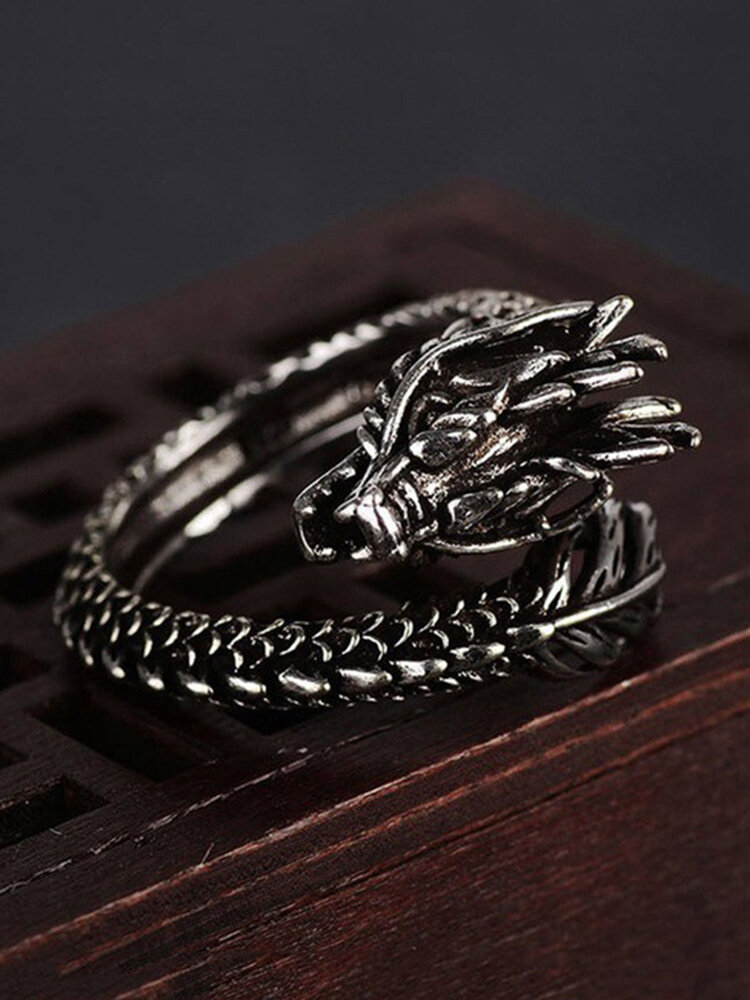 Vintage Animal Shape Men Ring Adjustable Open Dragon Ring Jewelry Gift