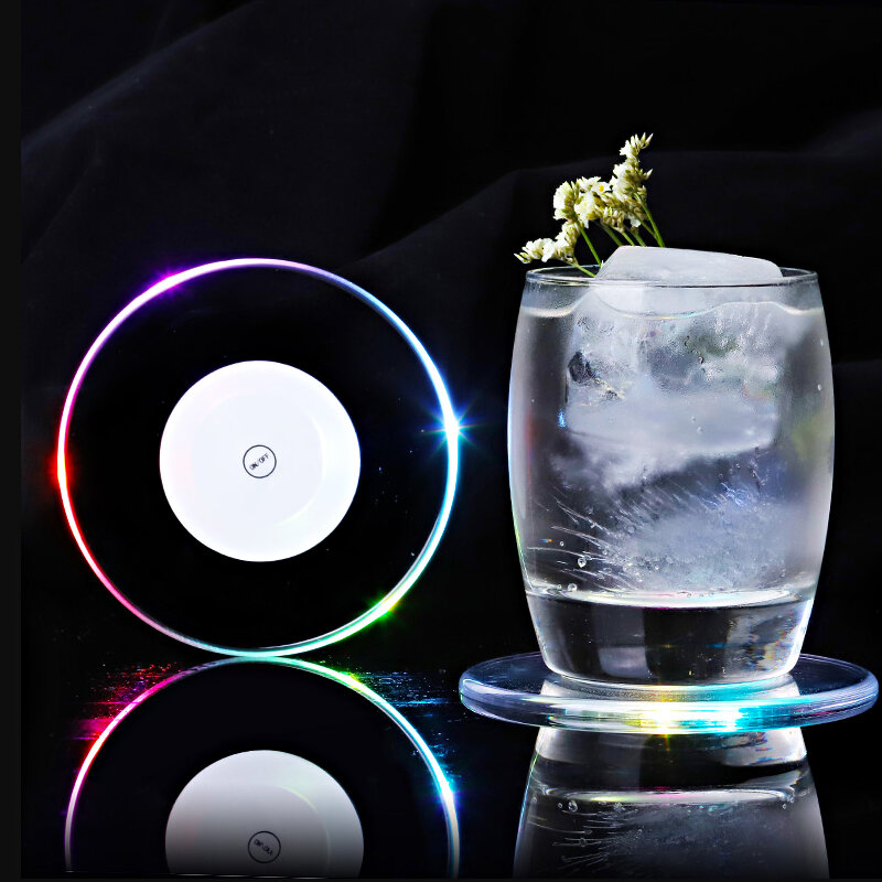

LED Light Color Change Drink Cup Holder Mat Club Party Pad Barware Sticker Decor, Multi color
