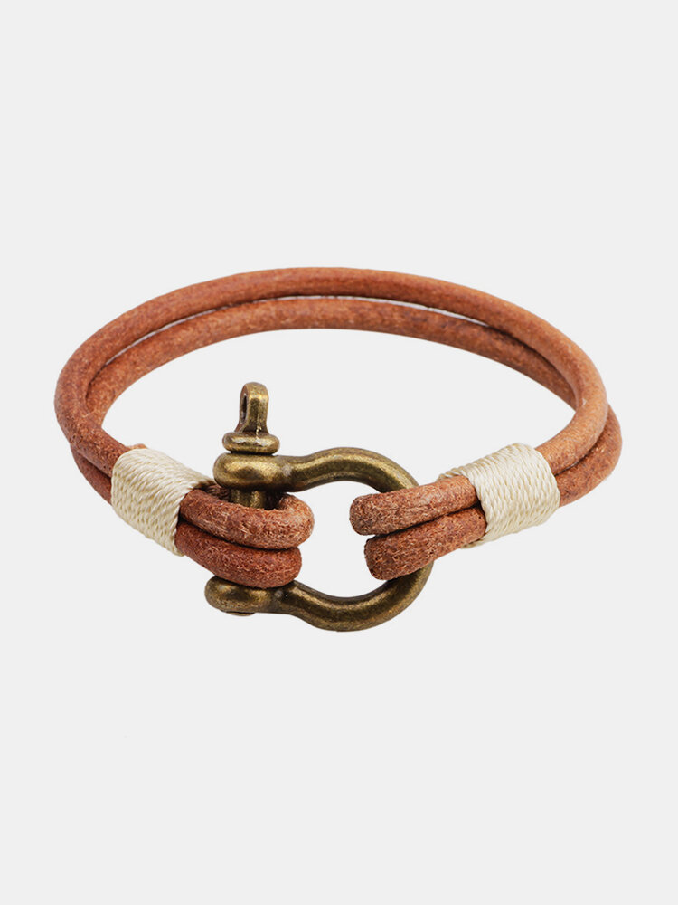 Simple Men Bracelet Leather Alloy Lock Bracelet Gift 