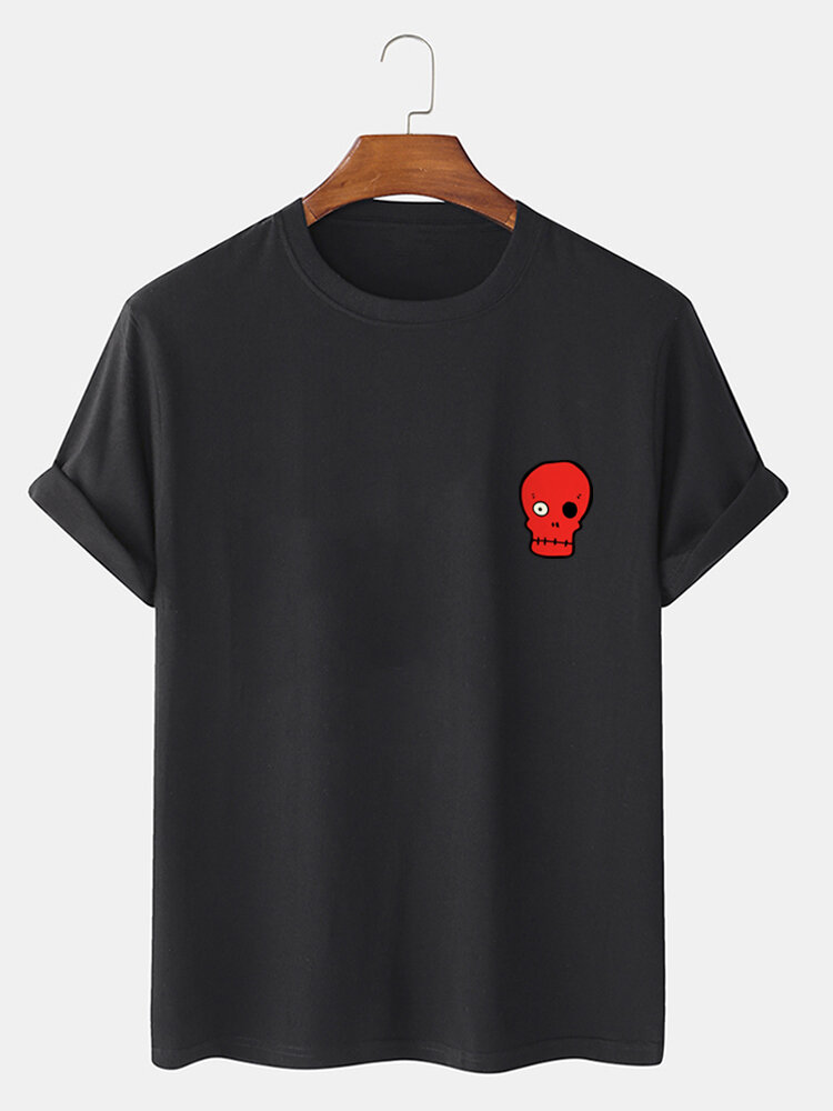 Mens Skull Chest Print 100% Cotton Short Sleeve Casual T-Shirt