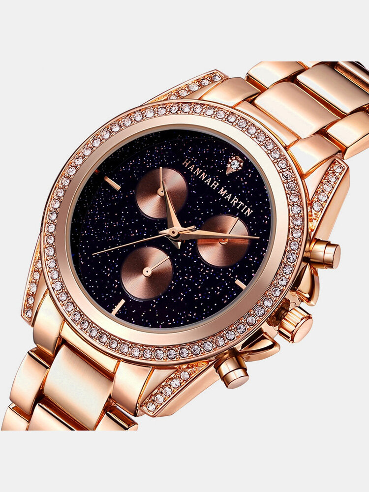 Luxury Womens Quartz Night Sky Rose Gold Watches Rhinestone Stainless Steel Minimalist Watches 