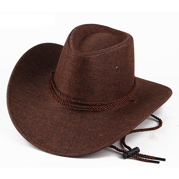 

Mens Linen Wide Brim Western Cowboy Jazz Hat Sunscreen Sunshade Panama Caps Fedoras Hat, Grey;coffee;dark khaki;beige;khaki