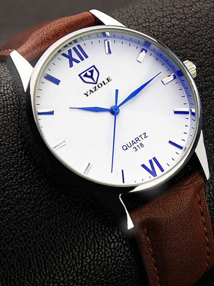 YAZOLE Men's 318 Luminous Watches Luxury Leather Roman Number Fashion Quartz Watch Male Clock от Newchic WW