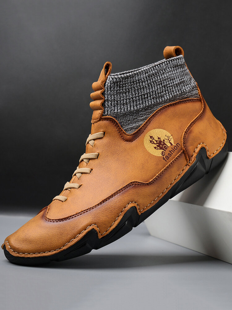 Men Microfiber Leather Splicing Non Slip Soft Sole Casual Ankle Boots