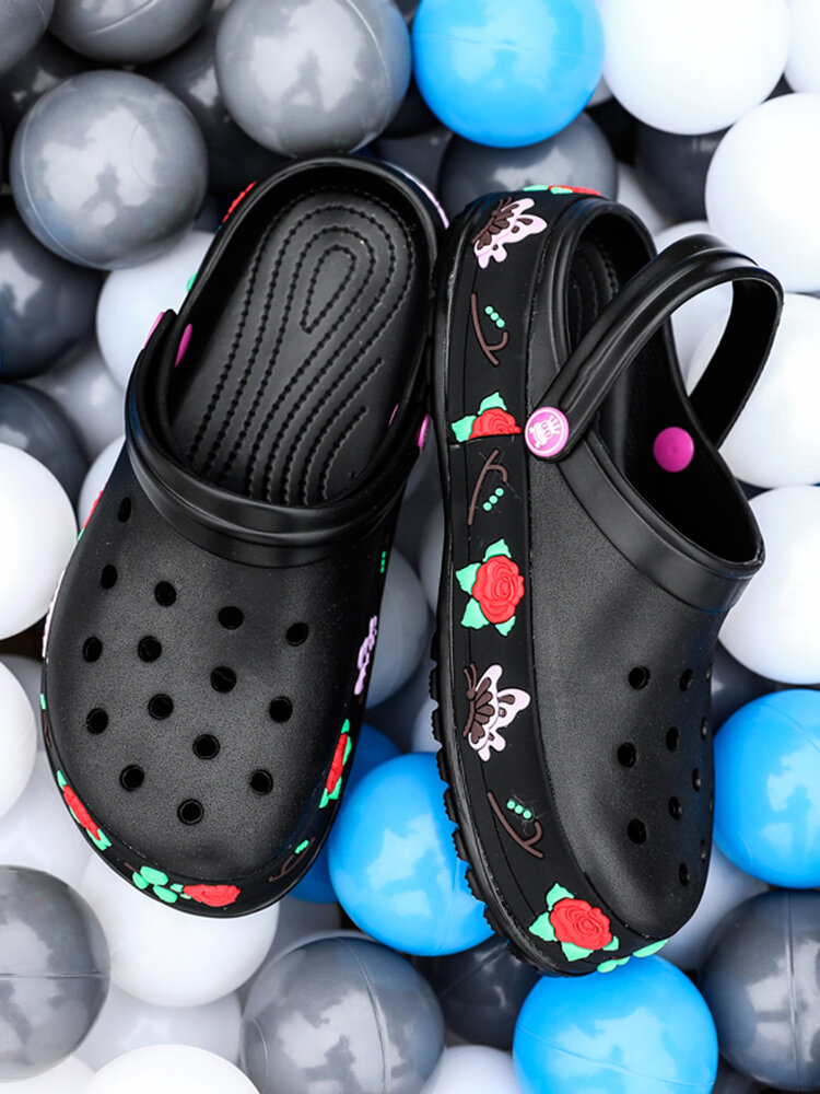 

SOCOFY Women Summer Water Shoes Light Weight Garden Footwear Flower Clogs Height Increasing Beach Sandals Two Ways Comfy, Rose;pink;black