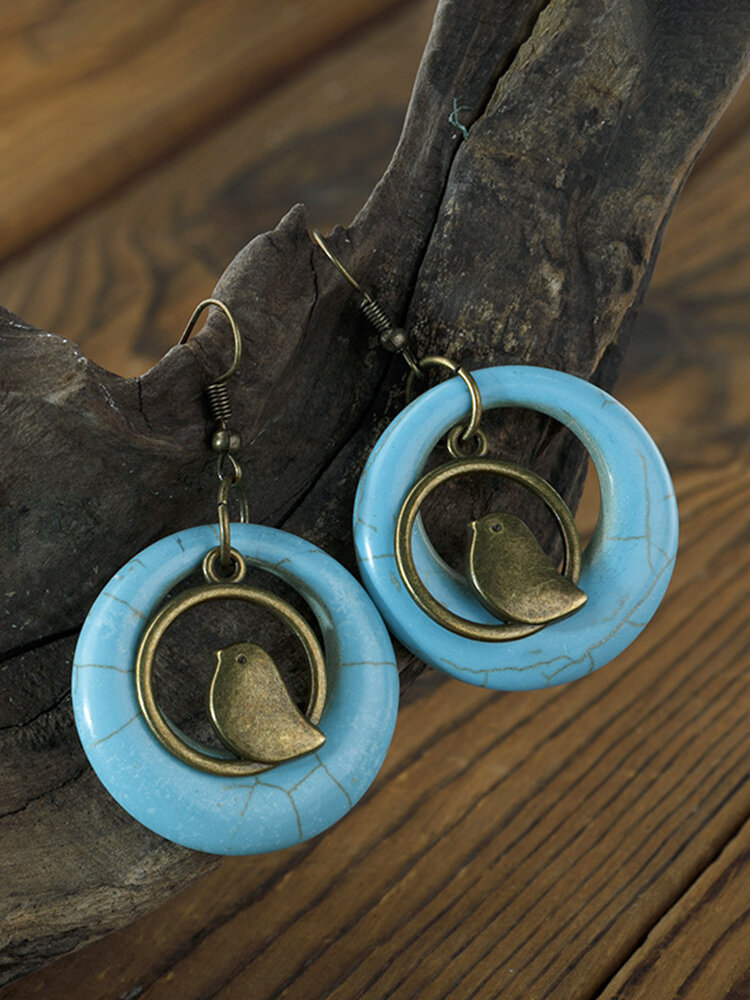 

Vintage Turquoise Women Earrings Bohemian Bird Nest Pendant Earrings, Bronze;silver