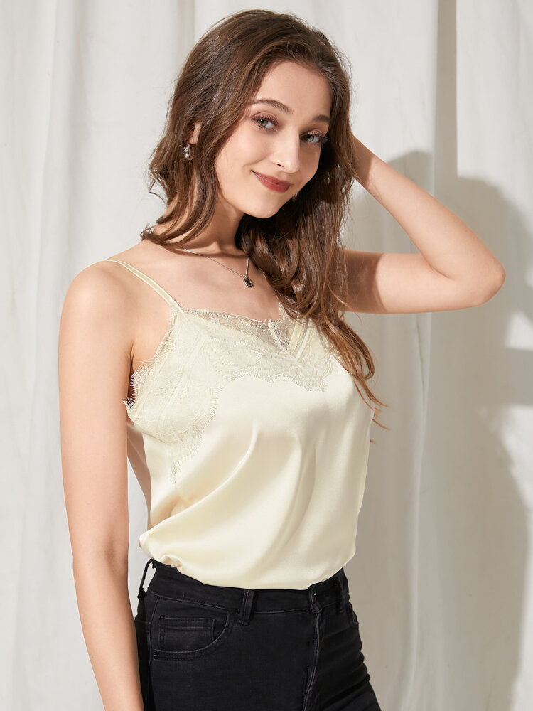 Solid Color Lace Patchwork V-neck Casual Women Cami