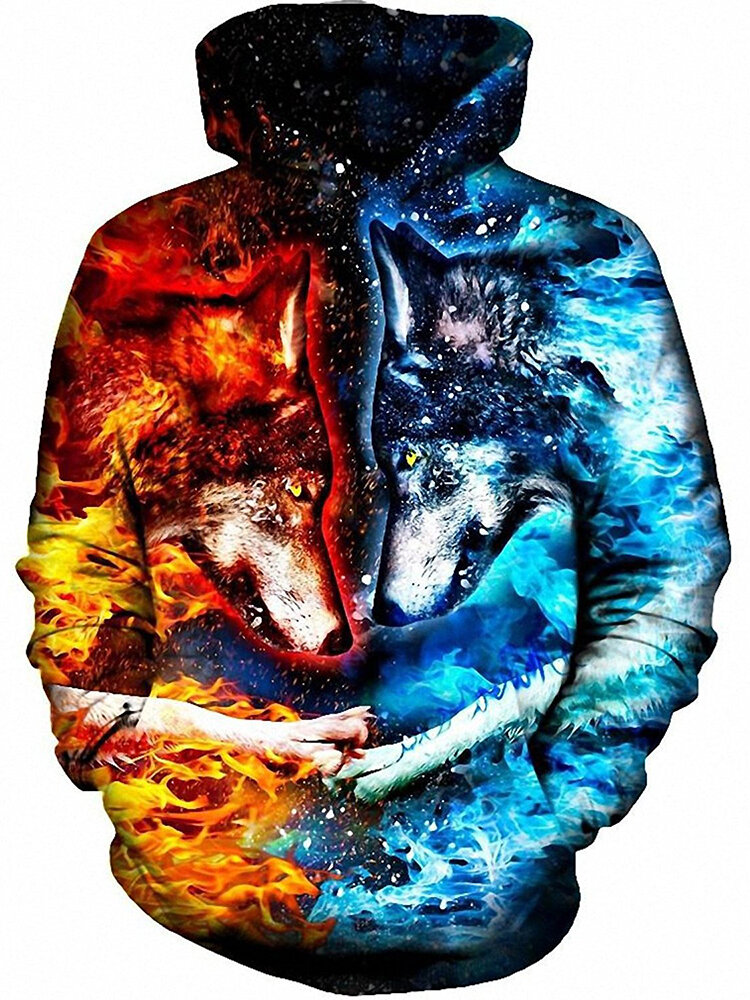 

Casual 3D Wolf Print Hoodies for Women, White