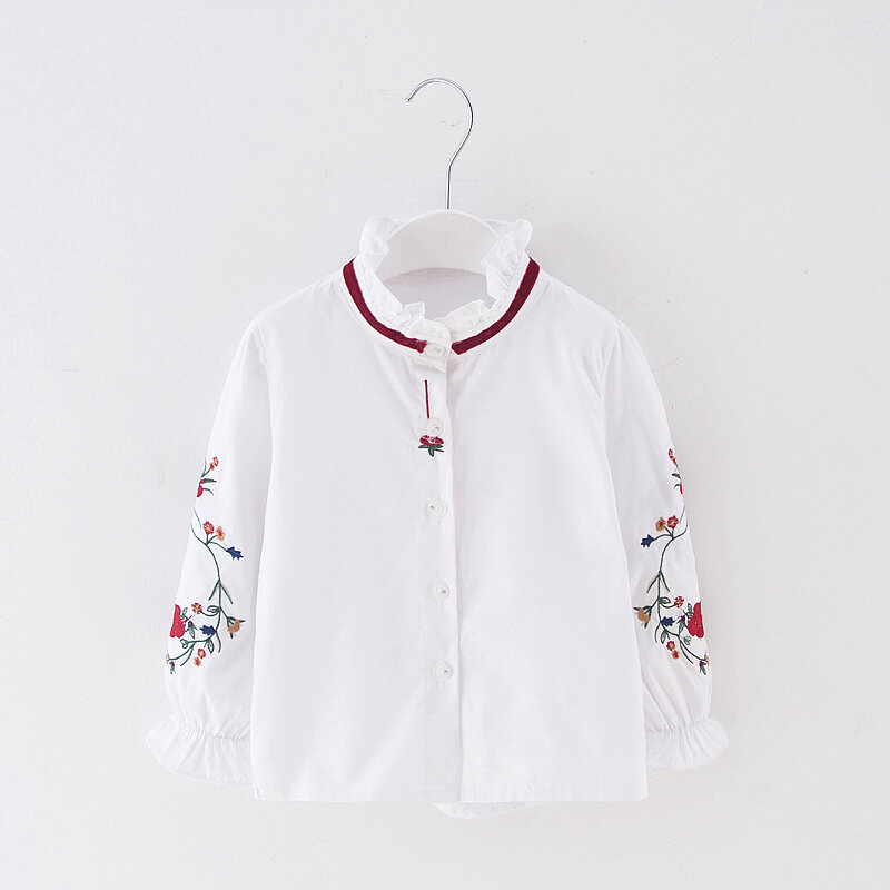 Flower Embroidery Girls Shirt Long Sleeve Spring Tops For 4-15Y