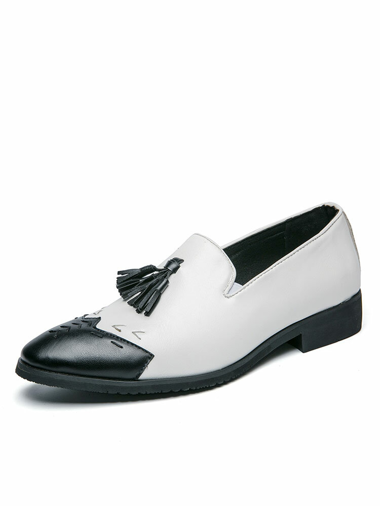 Men Stylish Slip On Microfiber Leather Loafers Tassel Dress Shoes