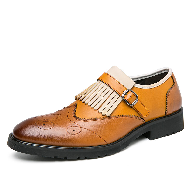 Men Microfiber Leather Splicing Non Slip Metal Slip On Dress Shoes