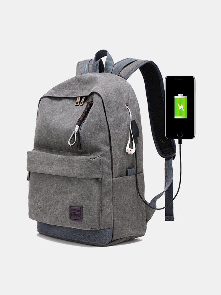 Canvas USB Charging Port Multi-functional Travel Backpack For Men