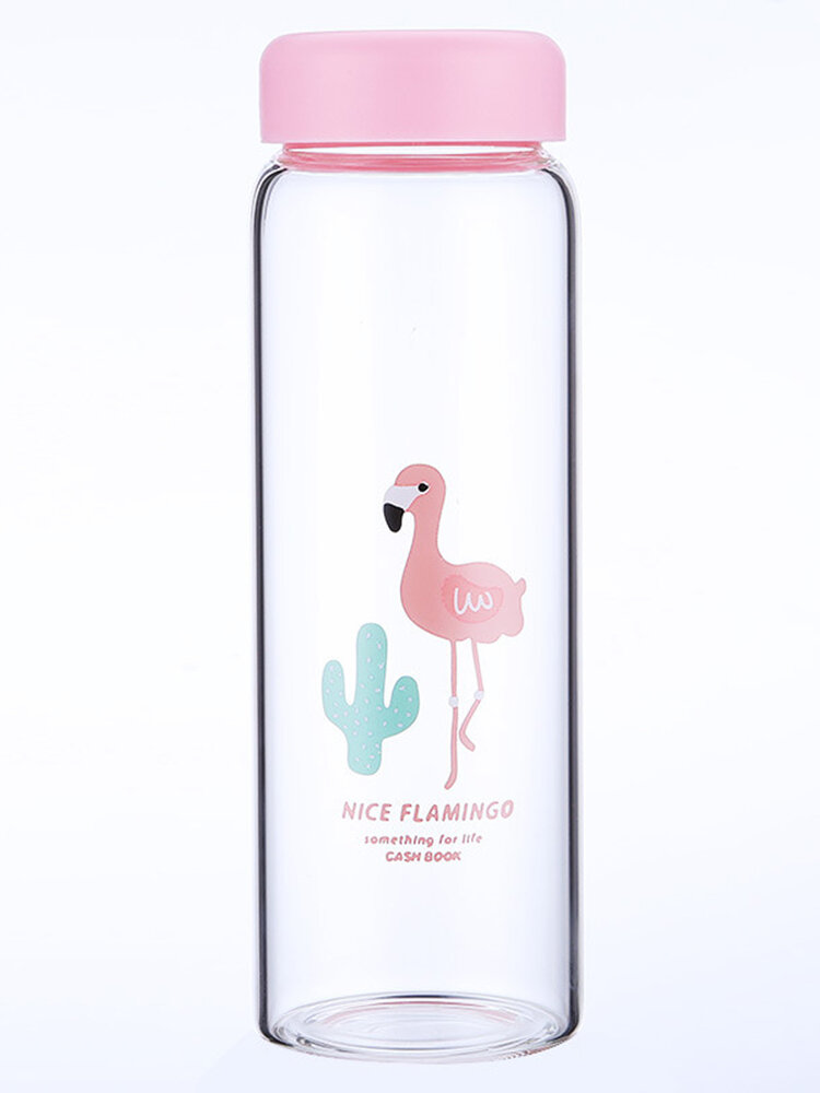 

Water Cup Creative Fresh Flamingo Pattern Poratble Glass Bottle With Cover