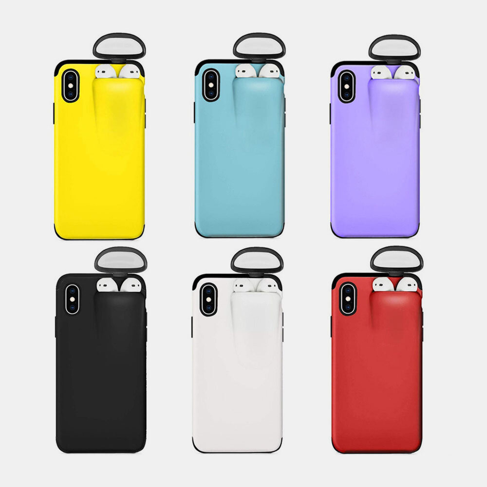 

Women&Men Solid Color Mobile Phone Case Can Accommodate AirPods Headset Integrated Shell, White;black;blue;red;purple;yellow