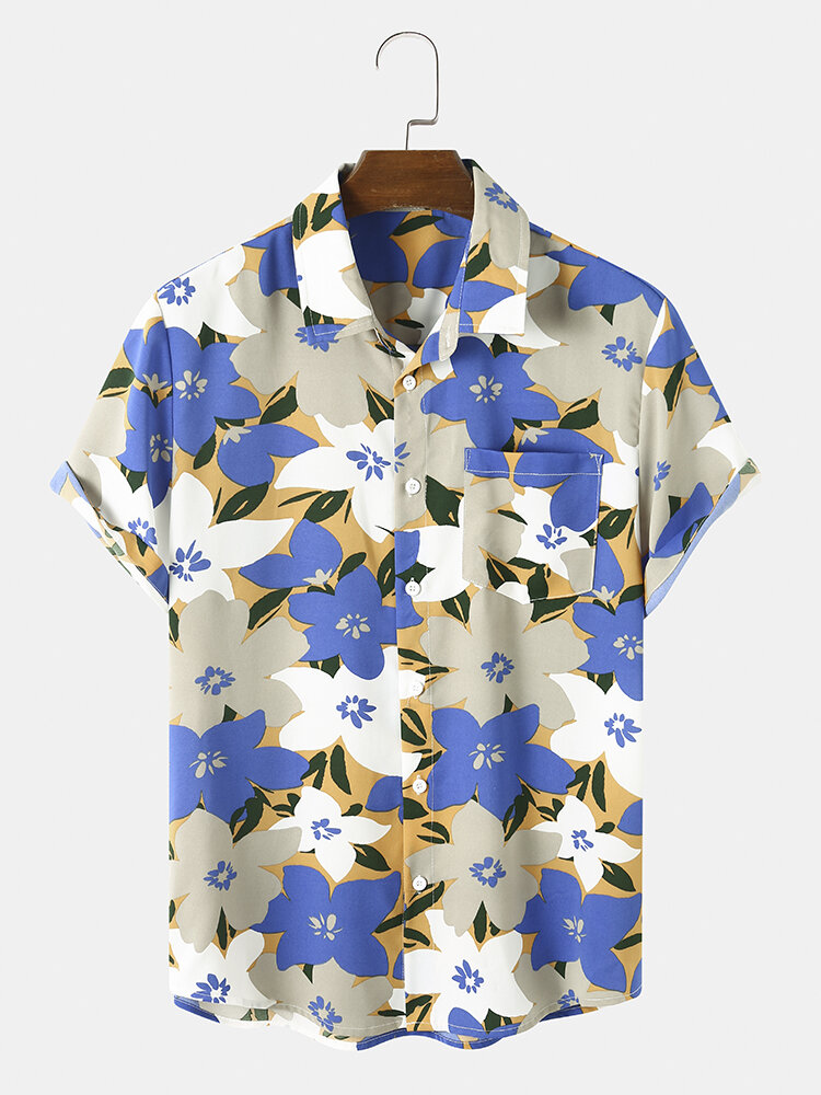 Mens All Over Floral Print Holiday Short Sleeve Shirts